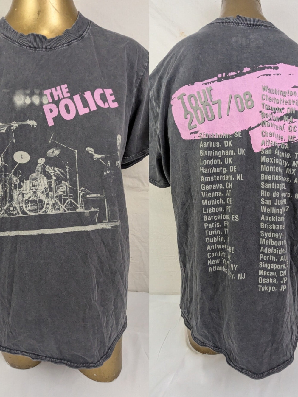 The Police 2007/08 Tour Concert Tee Double Sided Distressed Grey Medium